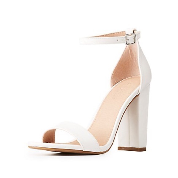 white ankle strap block heels